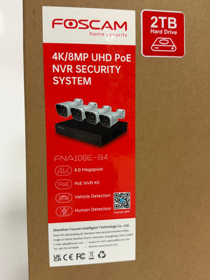 Foscam FNA108E-B4-2T – Kit vidéosurveillance PoE 4 caméras 4K (8MP) – 2TB