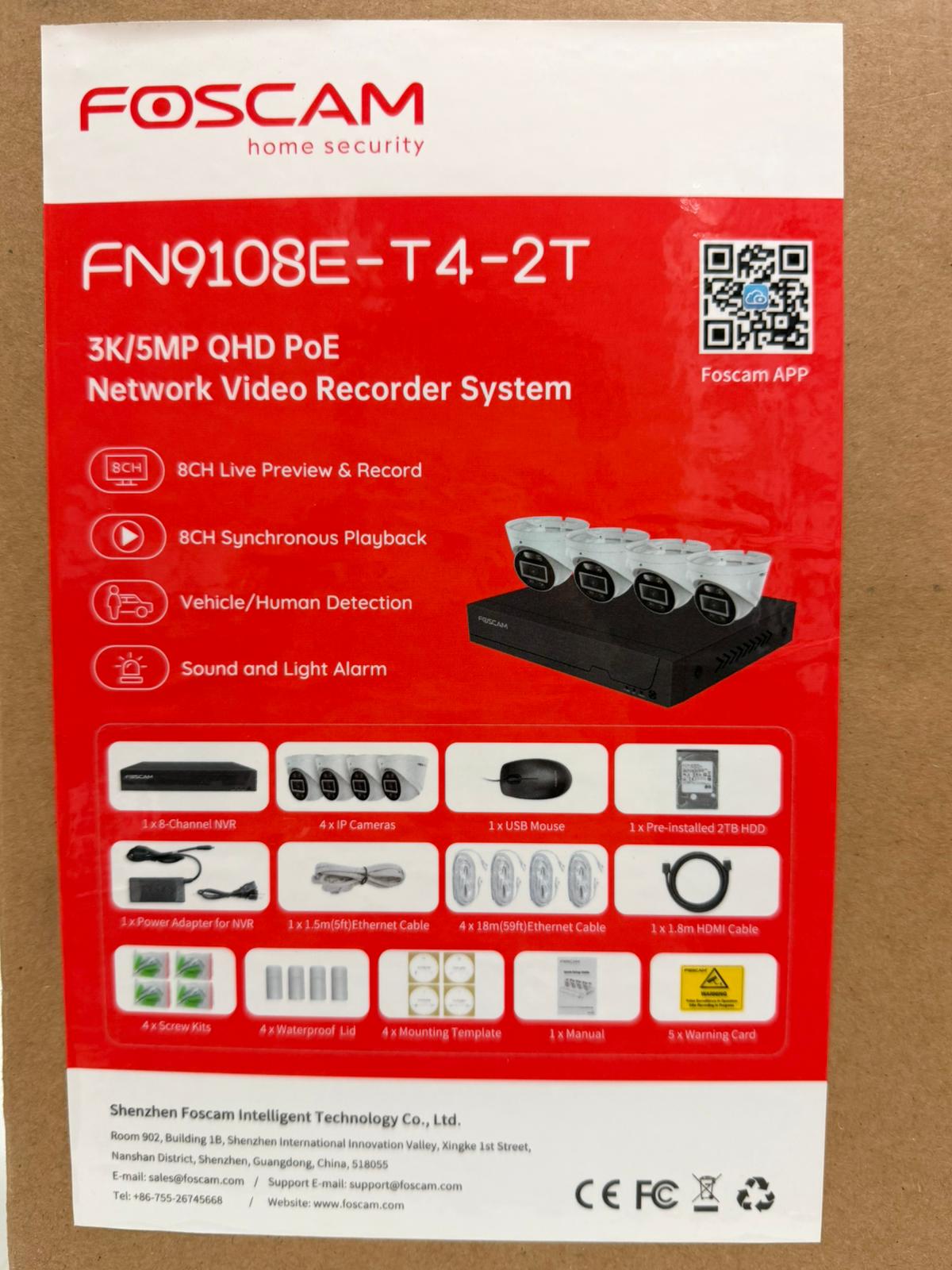Foscam FN9108E-T4-2T – Kit vidéosurveillance PoE 4 caméras 5MP – 2TB